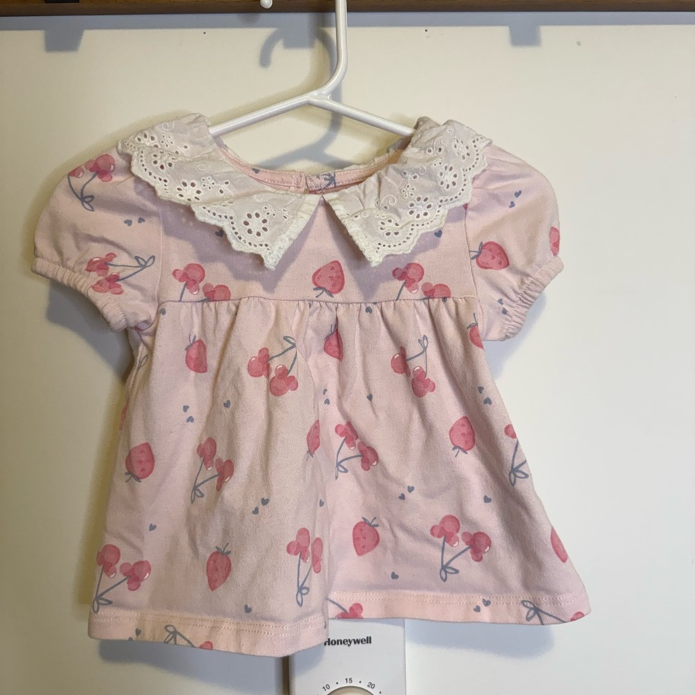 Disney Pink Strawberry Blouse with White Lace Collar